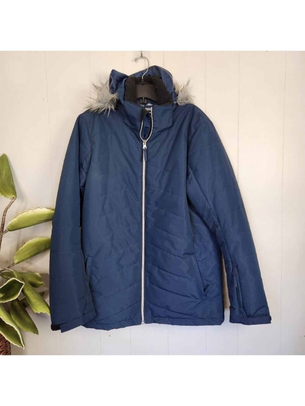 Crane Waterproof Winter Jacket Blue Zipper Faux Fur Hooded Hood Coat Ski Parka